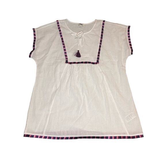 NWT J.Crew White Fringe Beach Tunic Cover-Up Multi Trim Tassel Size M - Picture 5 of 7